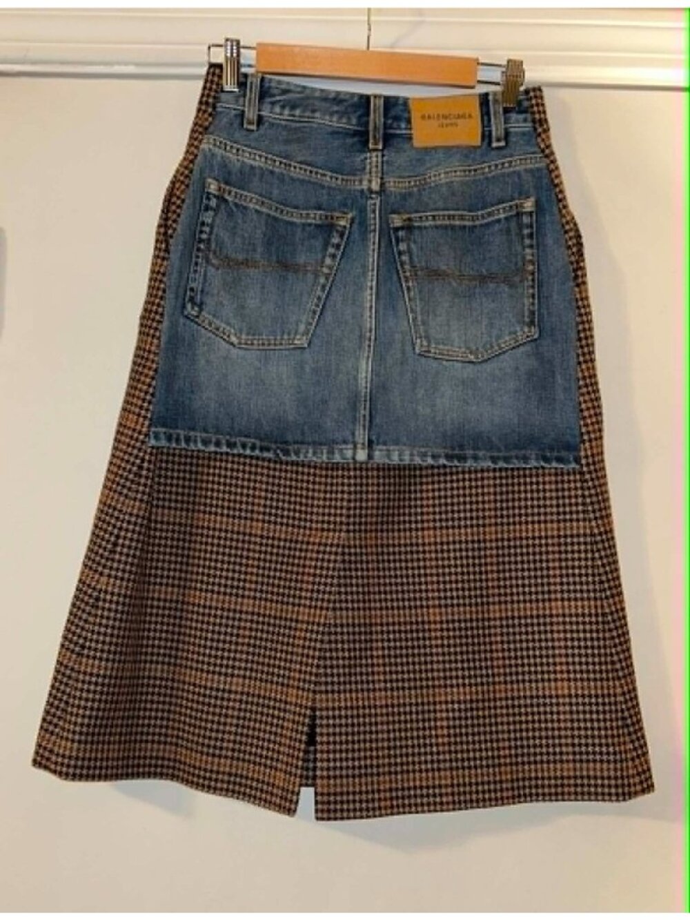 NWT $1100 Balenciaga Houndstooth and Denim Skirt Brown Size 4 - Picture 6 of 7